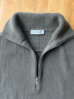 Everlane Quarter-Zip Organic Cotton Sweater in Olive Green-Gray